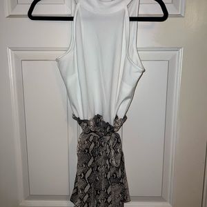 White/snakeskin romper with tie around front